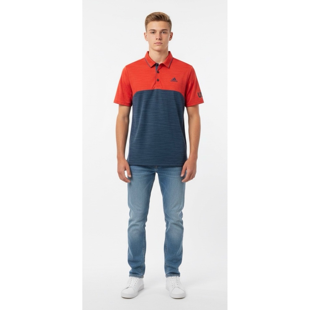 Adidas Golf Polo USA Performance Activewear Americana Sporty Classic Casual